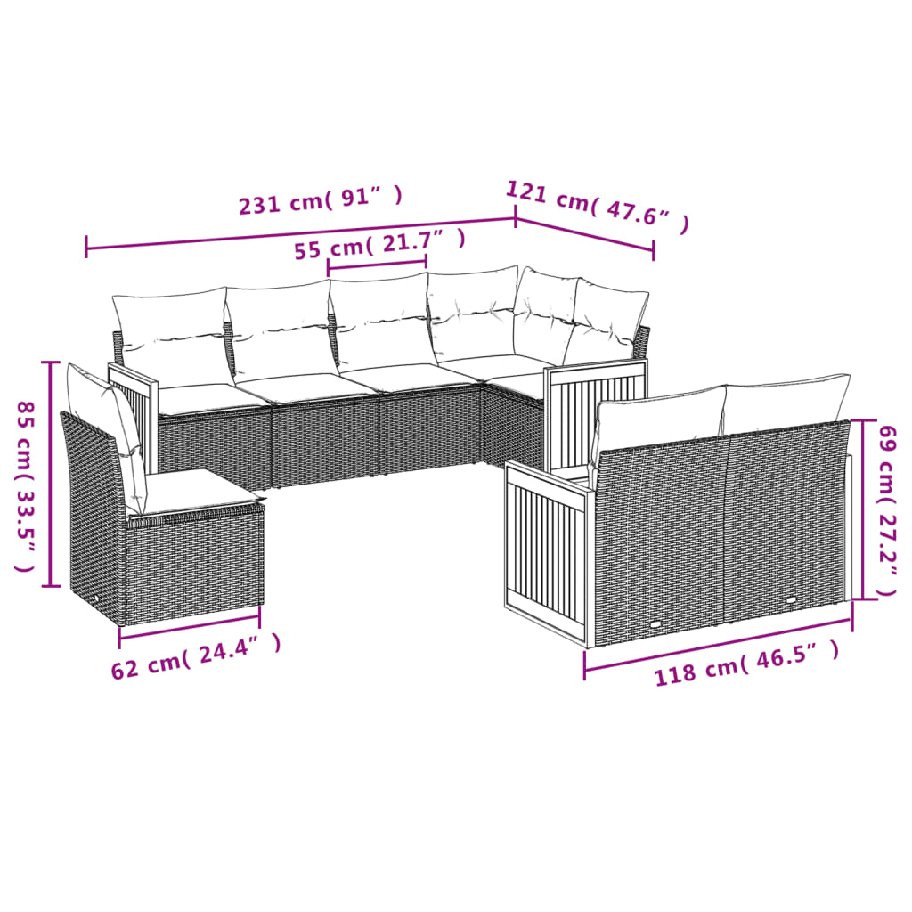8-Delige Loungeset Met Kussens Poly Rattan Beige