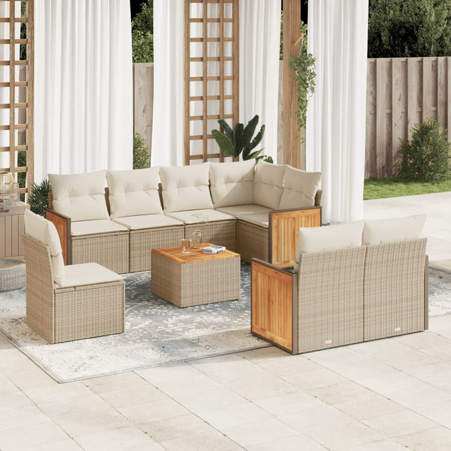 9-Delige Loungeset Met Kussens Poly Rattan Beige