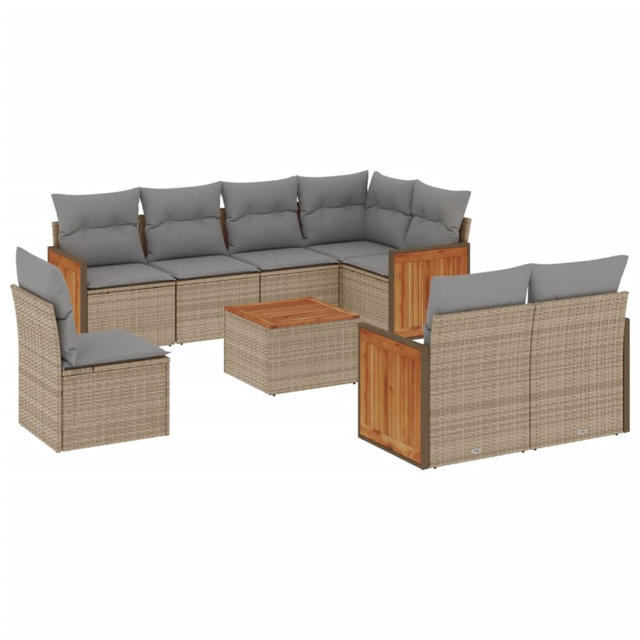 9-Delige Loungeset Met Kussens Poly Rattan Beige
