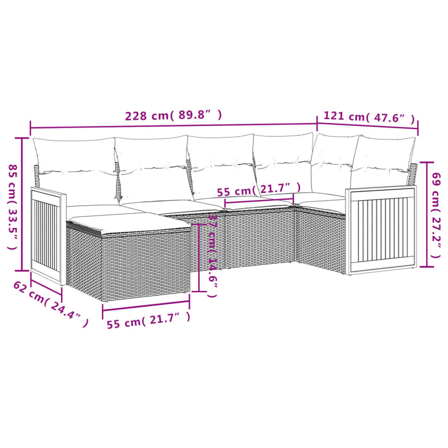 6-Delige Loungeset Met Kussens Poly Rattan Beige