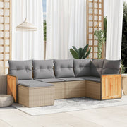 6-piece Lounge Set with cushions poly rattan beige