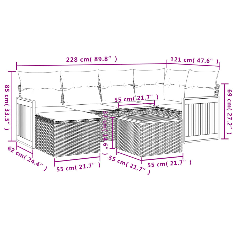 7-Delige Loungeset Met Kussens Poly Rattan Zwart