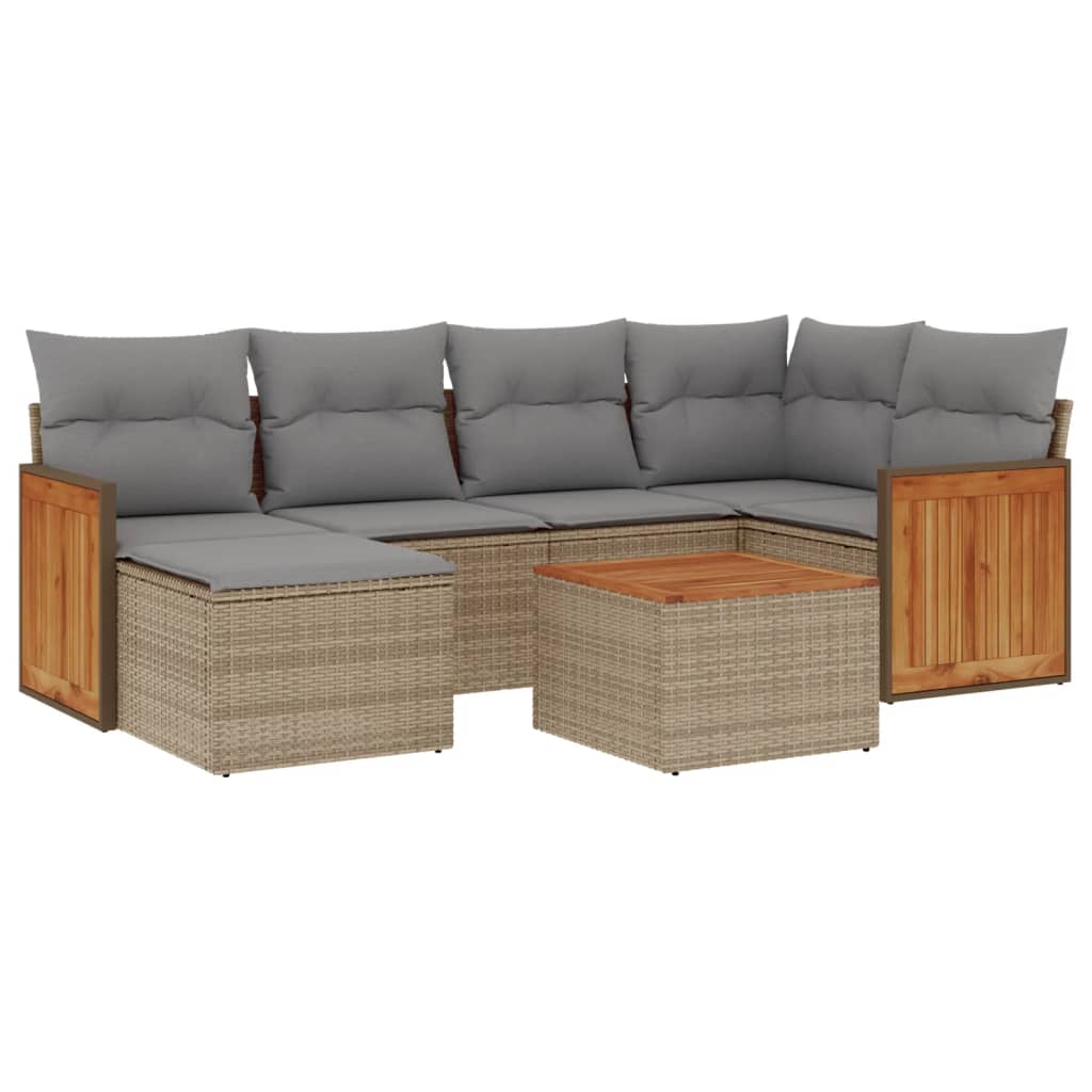7-Delige Loungeset Met Kussens Poly Rattan Beige
