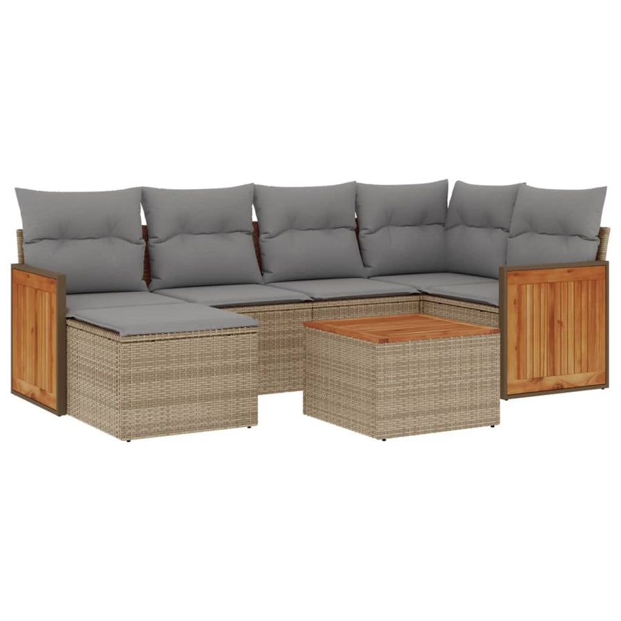 7-Delige Loungeset Met Kussens Poly Rattan Beige