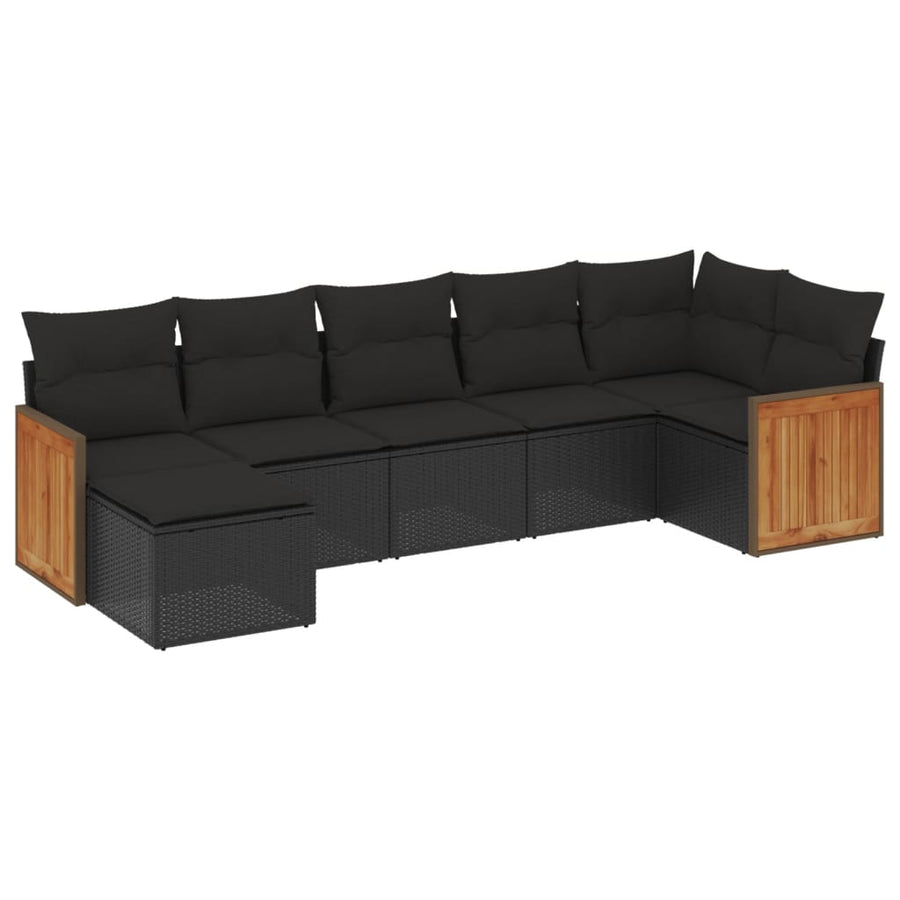 7-Delige Loungeset Met Kussens Poly Rattan Zwart