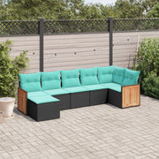 Tuinbankset 7-delig polyrotan zwart met kussens