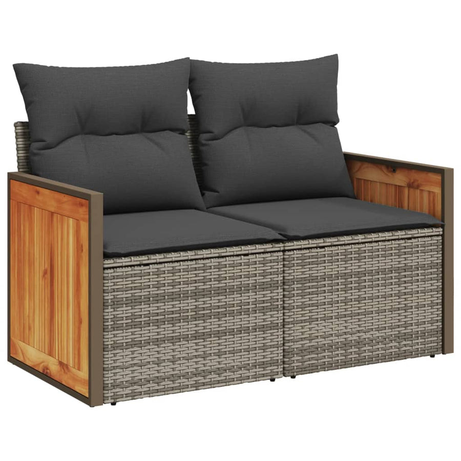 8-delige Loungeset met kussens poly rattan grijs