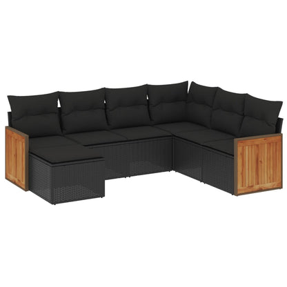 7-Delige Loungeset Met Kussens Poly Rattan Zwart