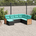 7-piece garden sofa set with cushions in black poly rattan