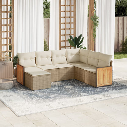 7-Delige Loungeset Met Kussens Poly Rattan Beige