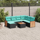 8-piece garden lounge set with cushions, black poly rattan