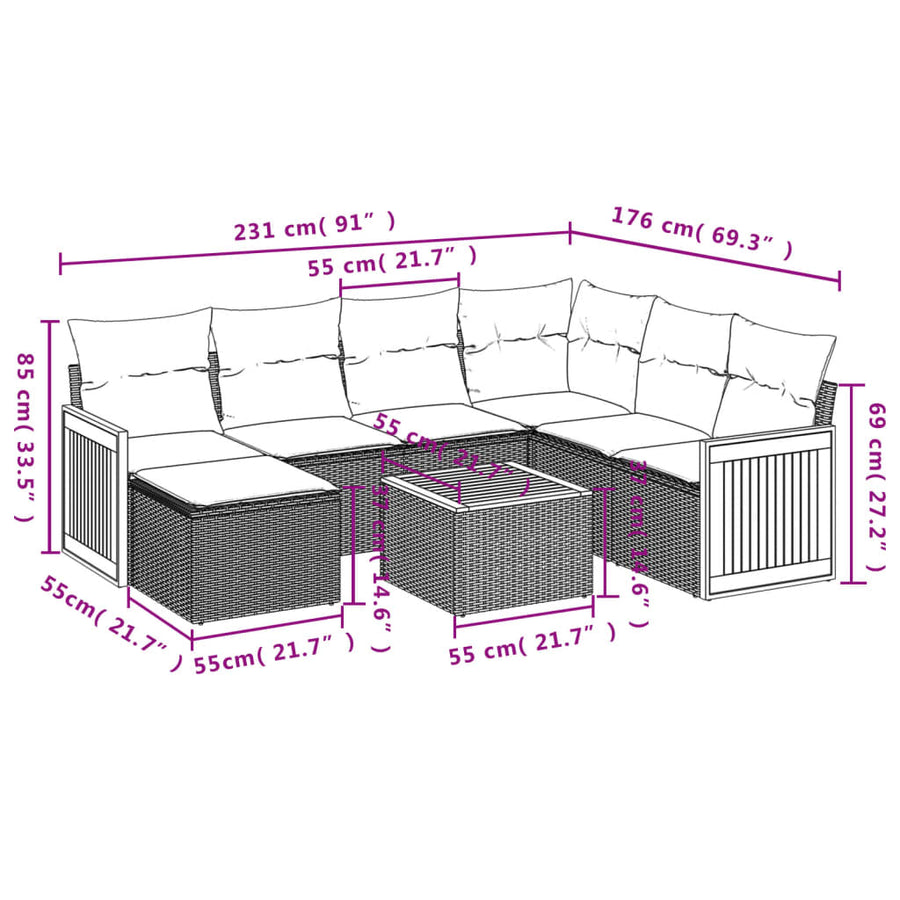 8-Delige Loungeset Met Kussens Poly Rattan Beige