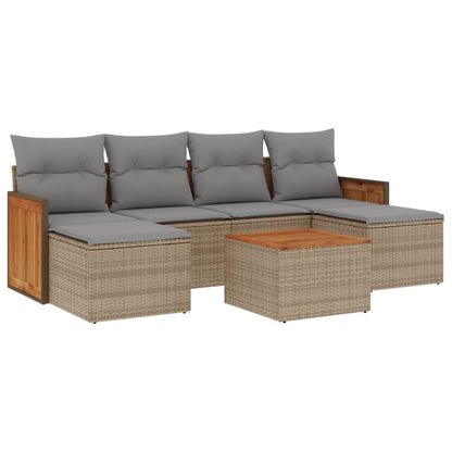 7-Delige Loungeset Met Kussens Poly Rattan Beige