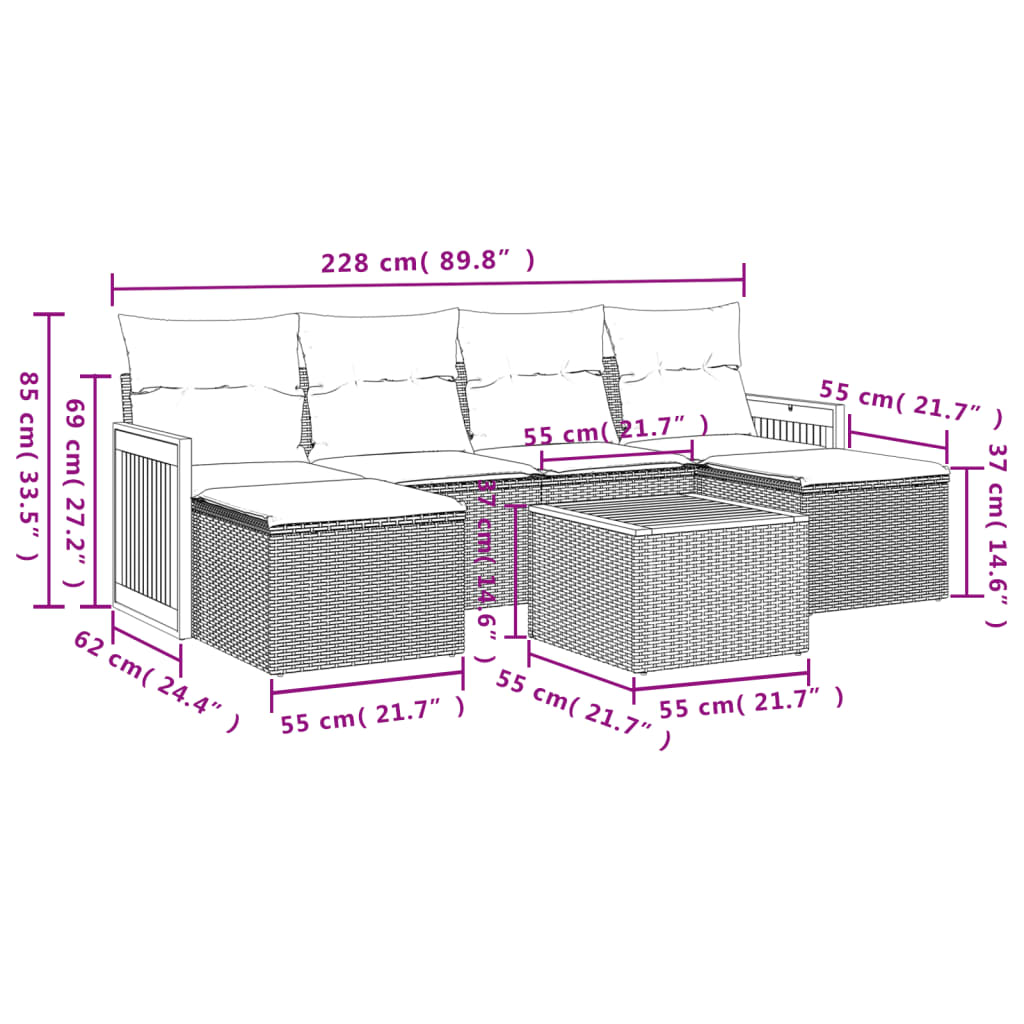 7-Delige Loungeset Met Kussens Poly Rattan Beige