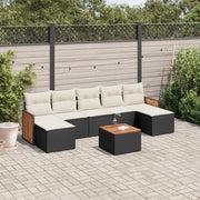 Loungeset 8-delig poly rattan zwart met kussens