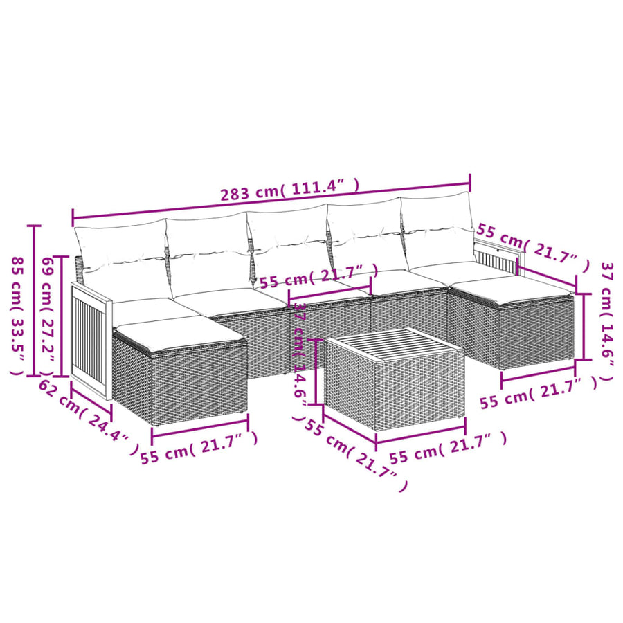 8-Delige Loungeset Met Kussens Poly Rattan Beige