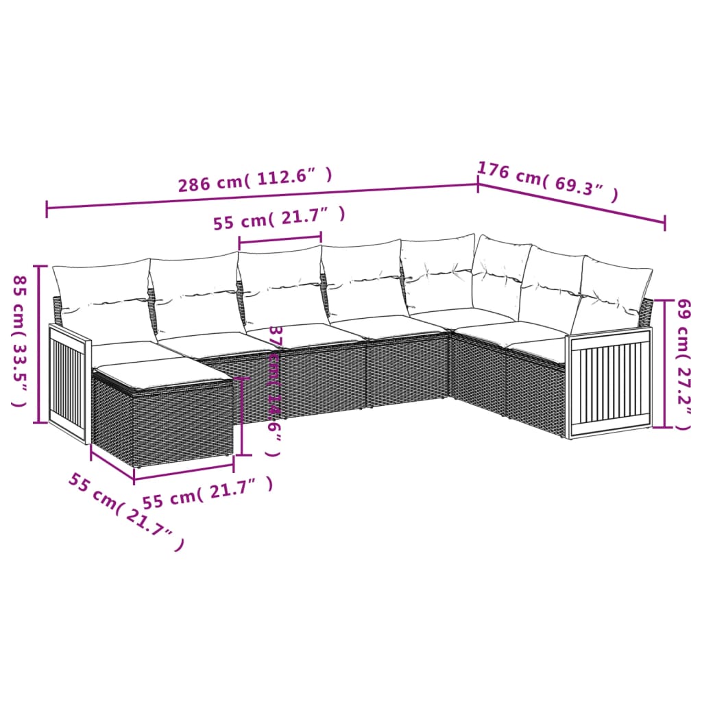 8-Delige Loungeset Met Kussens Poly Rattan Zwart