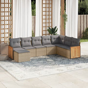 8-piece Lounge Set with Cushions Poly Rattan Beige