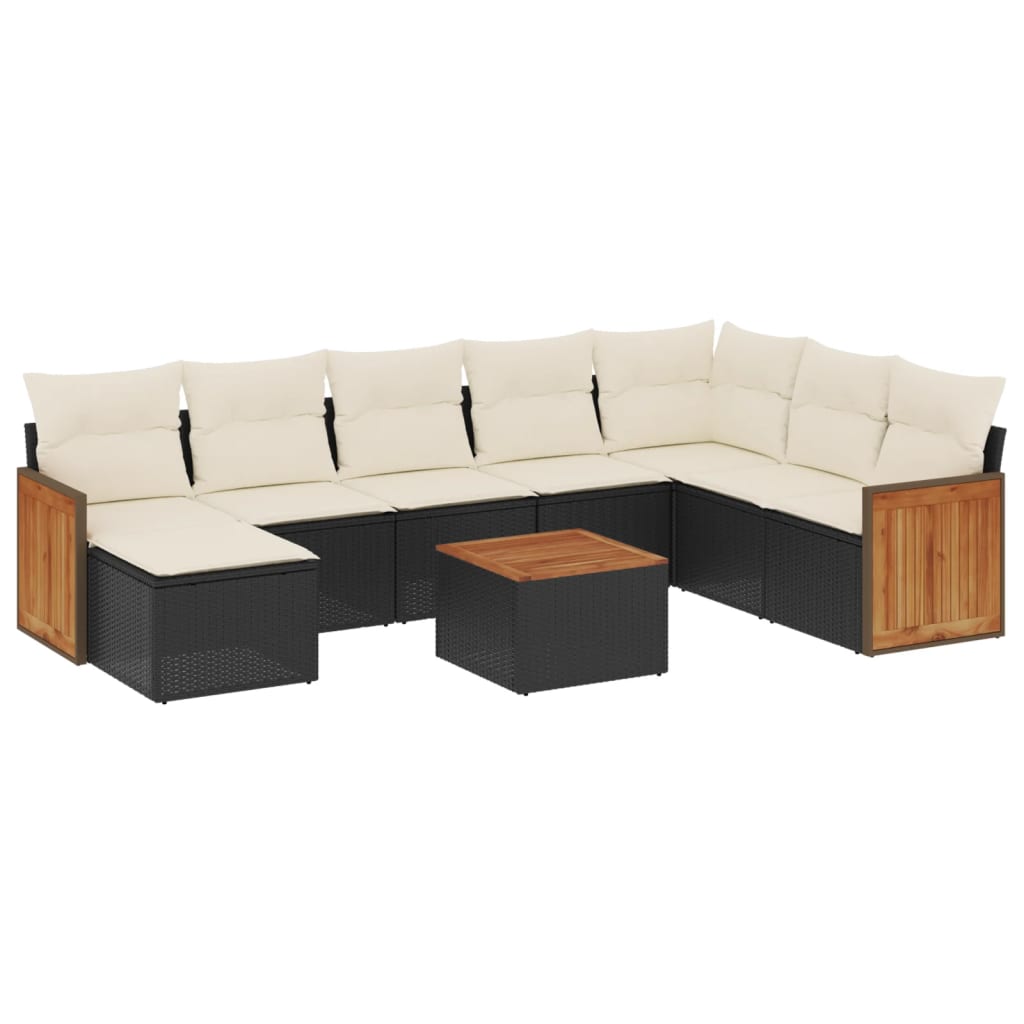 9-Delige Loungeset Met Kussens Poly Rattan Zwart