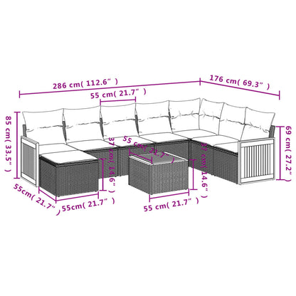9-Delige Loungeset Met Kussens Poly Rattan Zwart