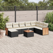 9-piece Lounge Set with cushions poly rattan black
