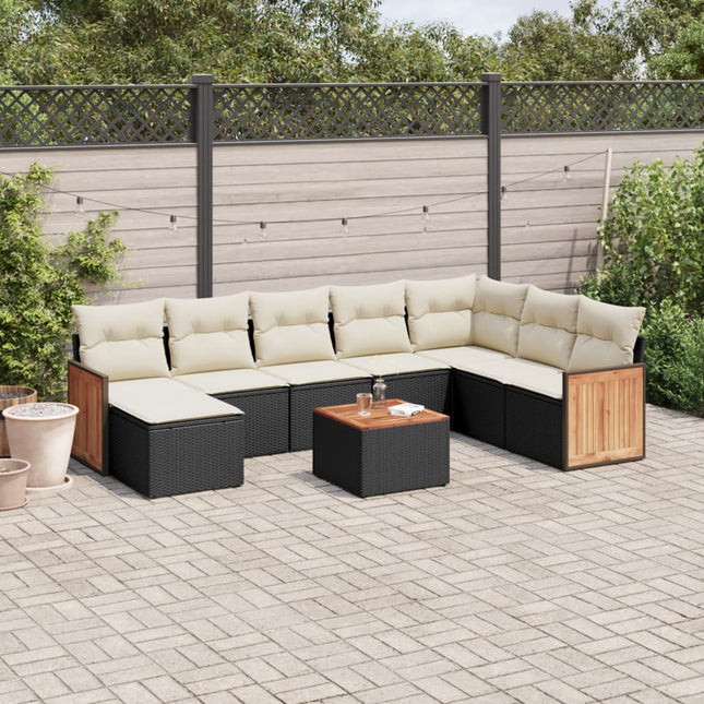 9-Delige Loungeset Met Kussens Poly Rattan Zwart