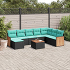 9-piece garden sofa set with cushions in black poly rattan