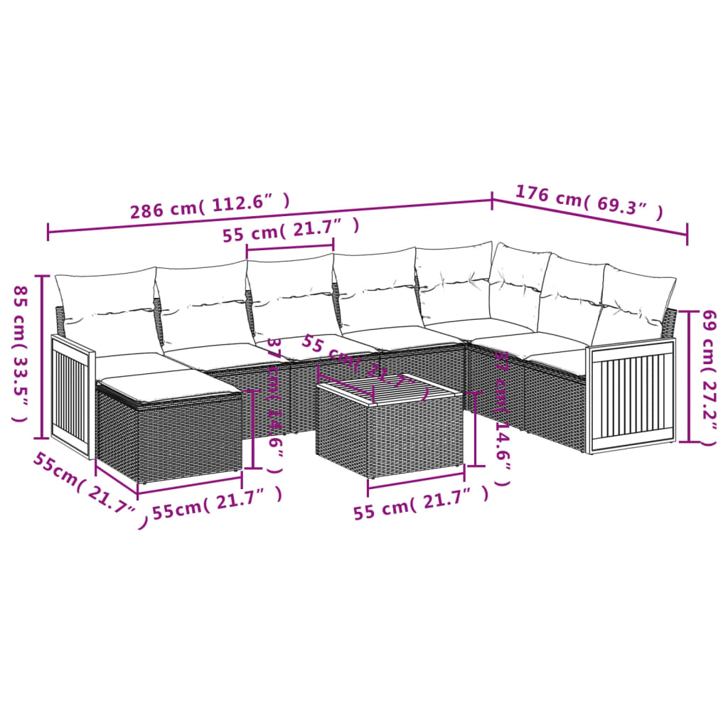 9-Delige Loungeset Met Kussens Poly Rattan Beige