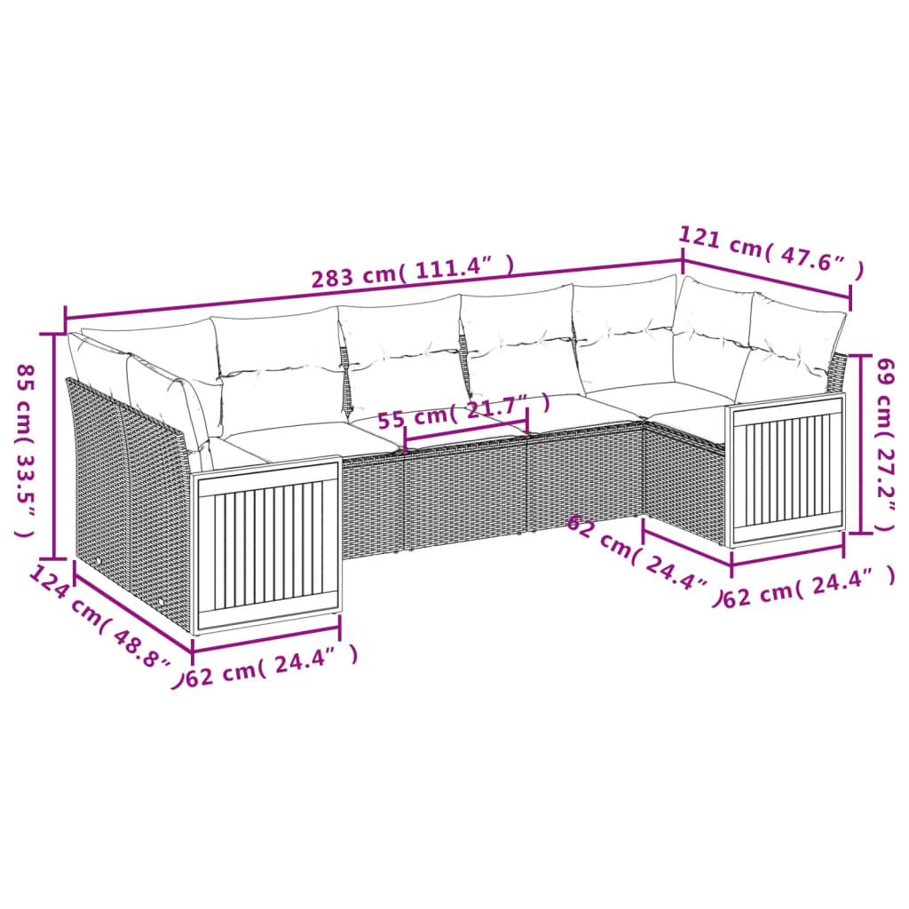 7-Delige Loungeset Met Kussens Poly Rattan Zwart