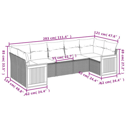 7-Delige Loungeset Met Kussens Poly Rattan Zwart
