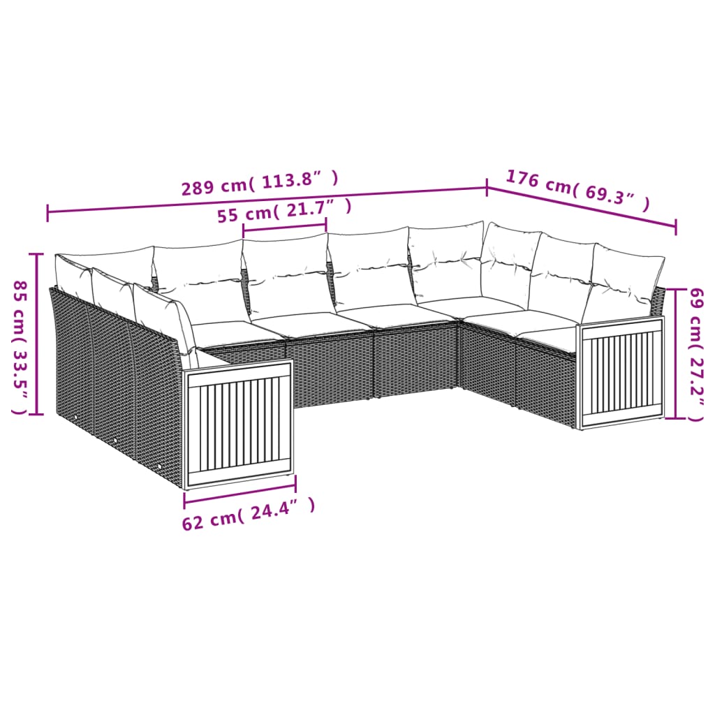 9-Delige Loungeset Met Kussens Poly Rattan Beige