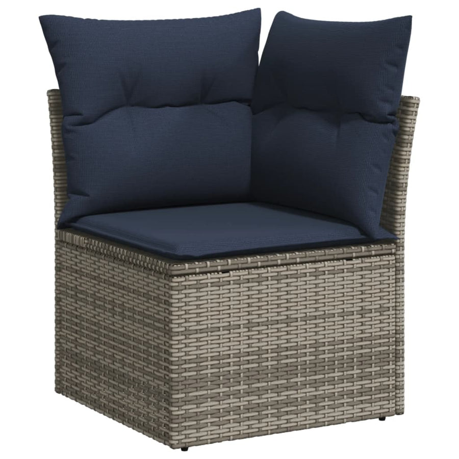 9-delige tuinbankset met kussens, grijs polyrotan
