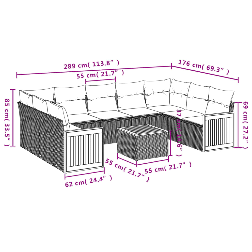 10-Delige Loungeset Met Kussens Poly Rattan Beige