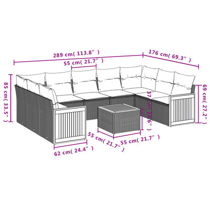 10-Delige Loungeset Met Kussens Poly Rattan Beige