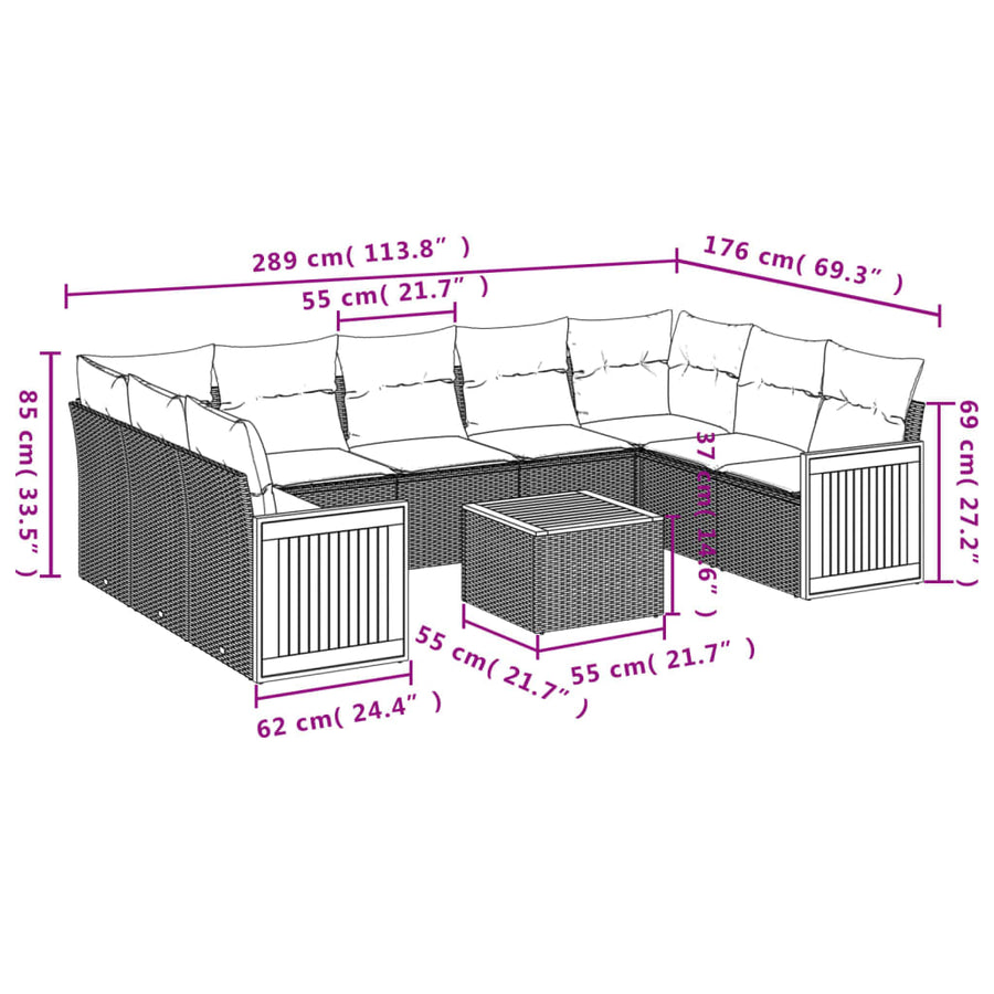 10-Delige Loungeset Met Kussens Poly Rattan Beige