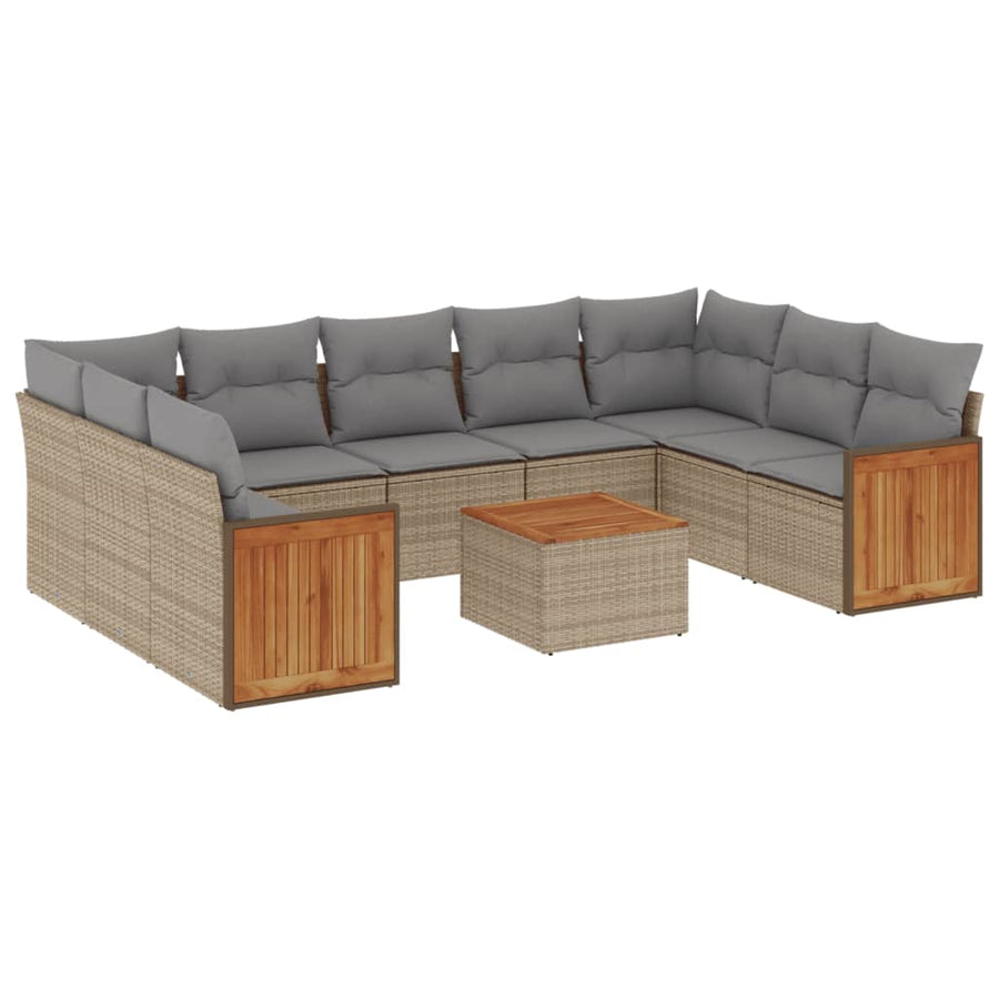 10-Delige Loungeset Met Kussens Poly Rattan Beige