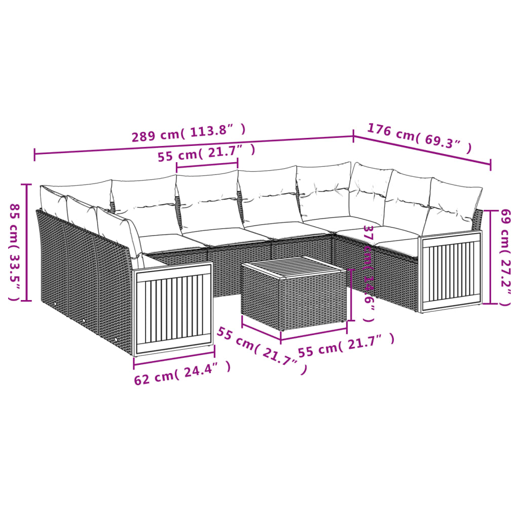 10-Delige Loungeset Met Kussens Poly Rattan Beige