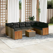 Loungeset 10-delig poly rattan grijs