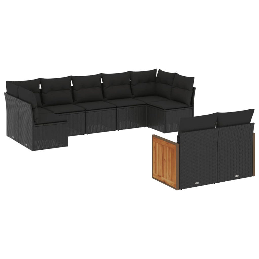 9-Delige Loungeset Met Kussens Poly Rattan Zwart