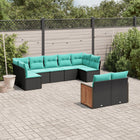 9-piece garden sofa set with cushions in black poly rattan