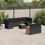 Loungeset poly rattan 10-delig zwart