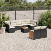 Loungeset poly rattan 10-delig zwart