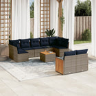10-piece garden lounge set with cushions, grey poly rattan