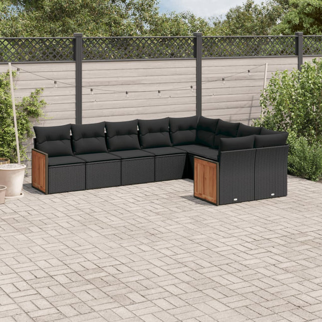 9-Delige Loungeset Met Kussens Poly Rattan Zwart