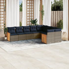 9-piece garden sofa set with cushions, grey poly rattan