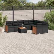 Loungeset 10-delig poly rattan zwart acaciahout