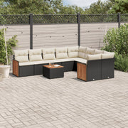 Loungeset poly rattan 10-delig zwart