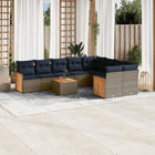 10-piece garden lounge set with cushions, grey poly rattan