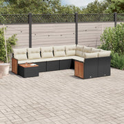 Loungeset 10-delig poly rattan zwart met kussens