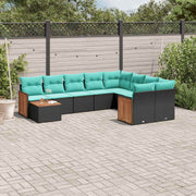 Tuinbankset 10-delig polyrotan zwart acacia